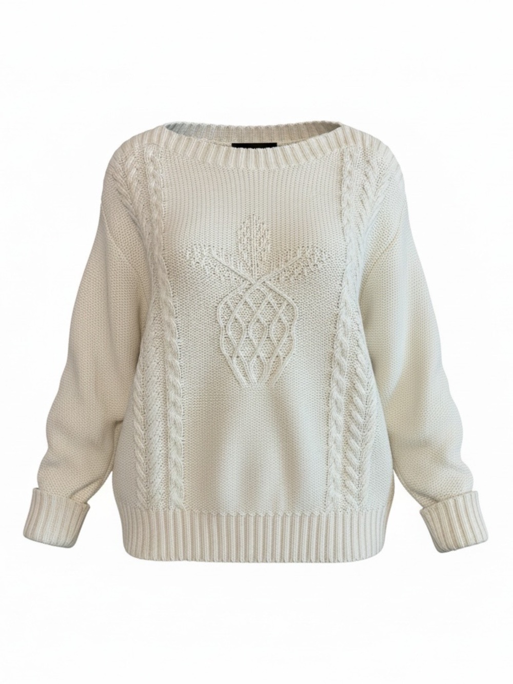 Tommy Bahama Sea Glass Cotton Cream Cable Knit Sweater Pineapple Detail